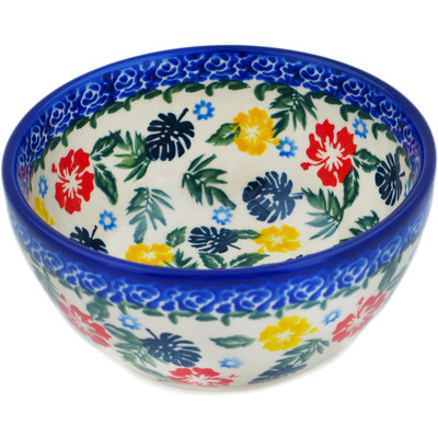 Polish Pottery Bowl 5&quot; Tropical Florals