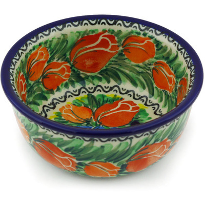Polish Pottery Bowl 5&quot; Tulip Bouquet UNIKAT