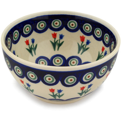 Polish Pottery Bowl 5&quot; Tulip Pair Peacock