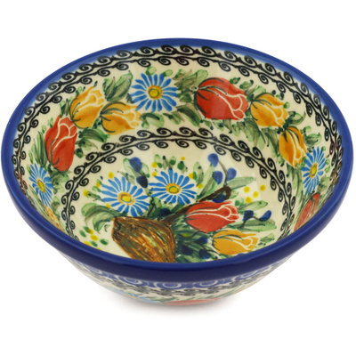 Polish Pottery Bowl 5&quot; Tulip Splendor UNIKAT