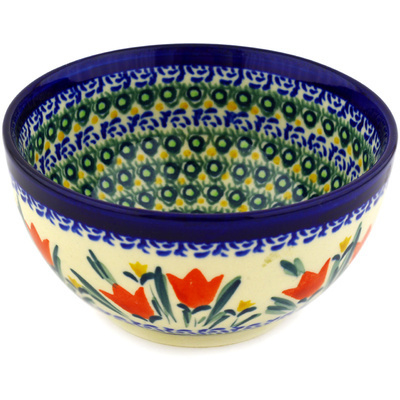 Polish Pottery Bowl 5&quot; Tulip Twins UNIKAT