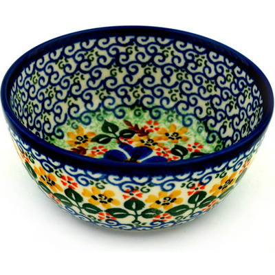 Polish Pottery Bowl 5&quot; Vibrant Spring UNIKAT