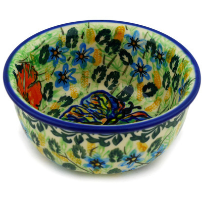 Polish Pottery Bowl 5&quot; Watercolor Butterfly UNIKAT