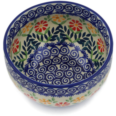 Polish Pottery Bowl 5&quot; Wave Of Flowers