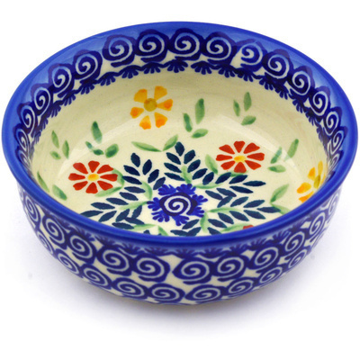 Polish Pottery Bowl 5&quot; Wave Of Flowers