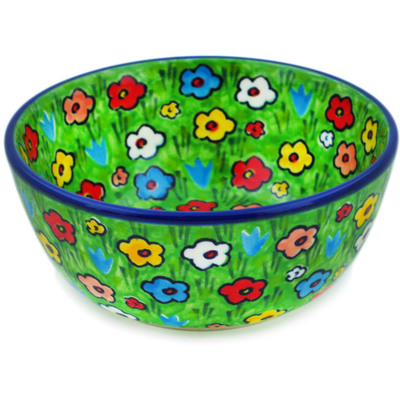 Polish Pottery Bowl 5&quot; Whimsical Garden UNIKAT