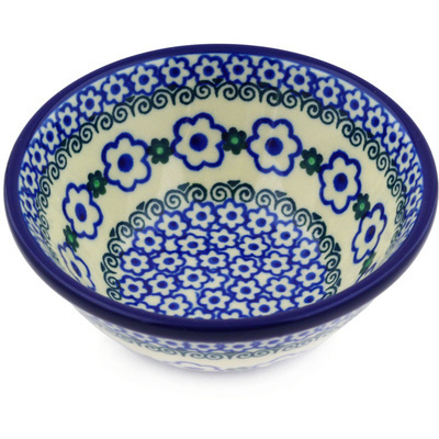 Polish Pottery Bowl 5&quot; White Daisy Dots