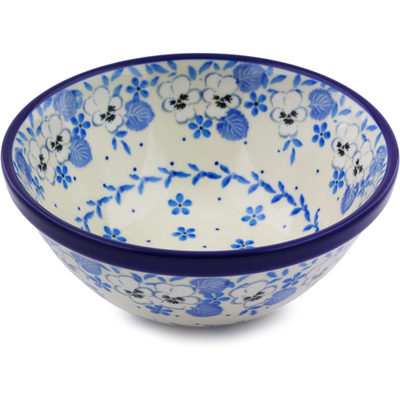 Polish Pottery Bowl 5&quot; White Pansy