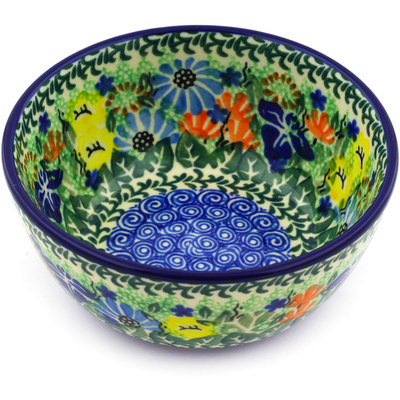 Polish Pottery Bowl 5&quot; Wild Flower Lake UNIKAT