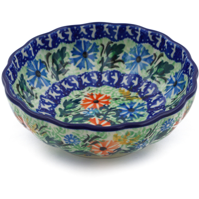Polish Pottery Bowl 5&quot; Wildflowers In The Wind UNIKAT