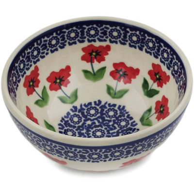Polish Pottery Bowl 5&quot; Wind-blown Poppies