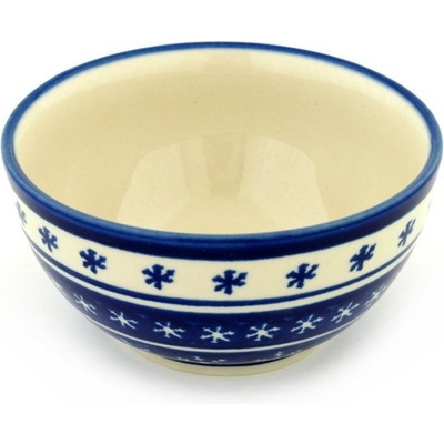 Polish Pottery Bowl 5&quot; Winter Snowflakes