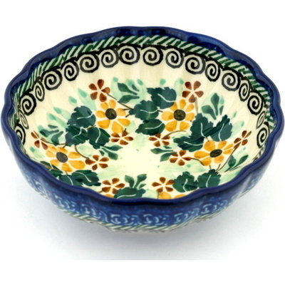Polish Pottery Bowl 5&quot; Wreath Of Leaves UNIKAT