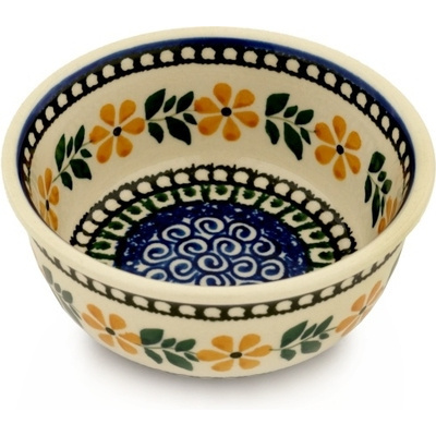 Polish Pottery Bowl 5&quot; Yellow Daisy Swirls