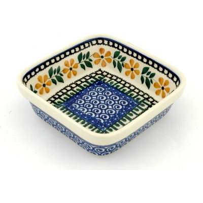 Polish Pottery Bowl 5&quot; Yellow Daisy Swirls
