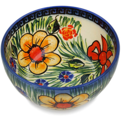 Polish Pottery Bowl 5&quot; Yellow Flower UNIKAT