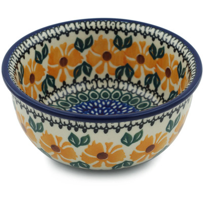 Polish Pottery Bowl 5&quot; Yellow Morning Glory
