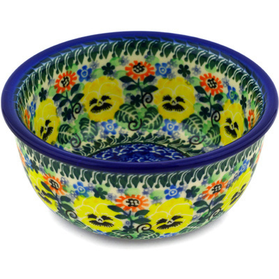 Polish Pottery Bowl 5&quot; Yellow Pansy Wreath UNIKAT