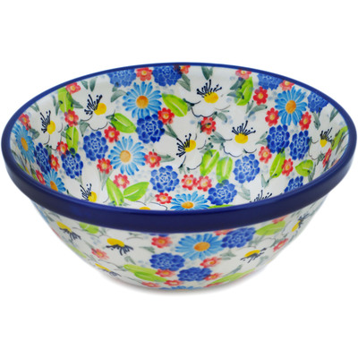 Polish Pottery Bowl 6&quot; Anemone Garden UNIKAT