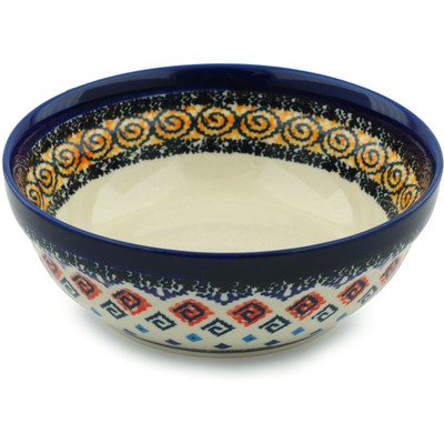 Polish Pottery Bowl 6&quot; Aztec Swirls UNIKAT