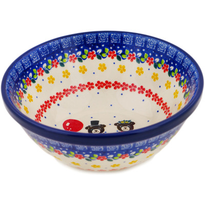 Polish Pottery Bowl 6&quot; Bear Party Duo UNIKAT