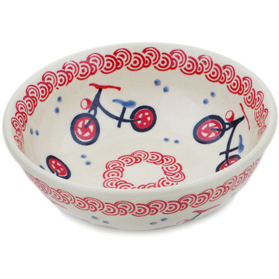 Polish Pottery Bowl 6&quot; Bicycle Rendezvous