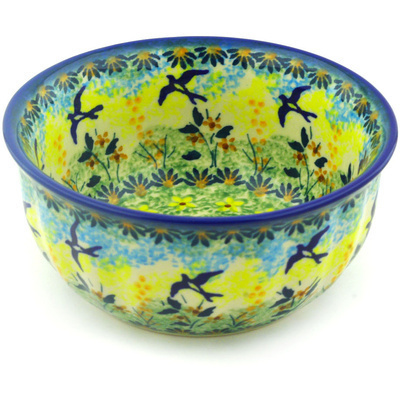 Polish Pottery Bowl 6&quot; Birds In The Sunset UNIKAT