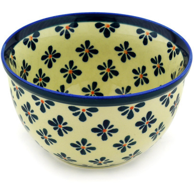 Polish Pottery Bowl 6&quot; Black Gangam Flower