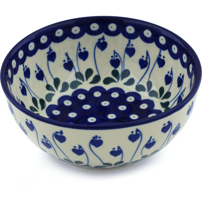 Polish Pottery Bowl 6&quot; Bleeding Heart Peacock