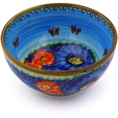 Polish Pottery Bowl 6&quot; Blooming Beauties UNIKAT