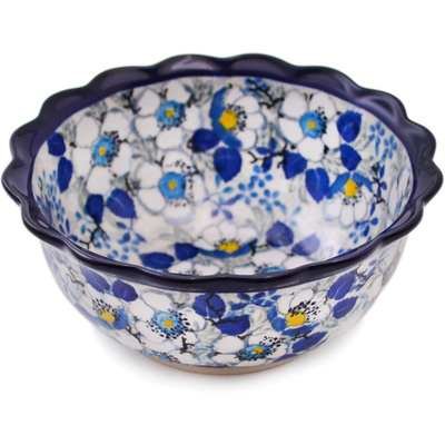 Polish Pottery Bowl 6&quot; Blossoming Blues UNIKAT