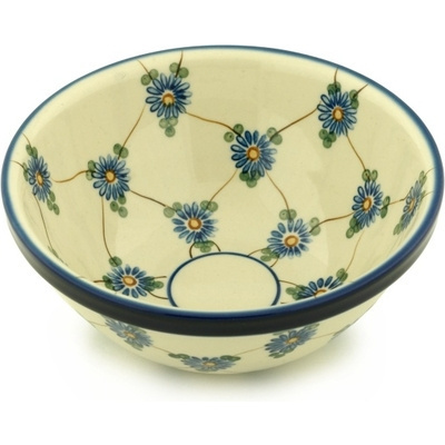 Polish Pottery Bowl 6&quot; Blue Aster Trellis