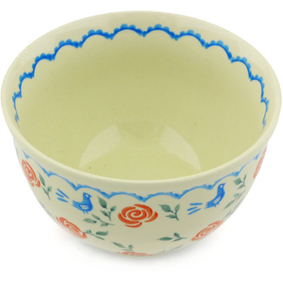Polish Pottery Bowl 6&quot; Blue Bird Rose