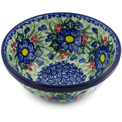 Polish Pottery Bowl 6&quot; Blue Bud Delight UNIKAT