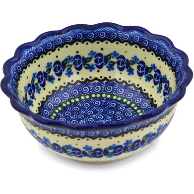 Polish Pottery Bowl 6&quot; Blue Bud Sea