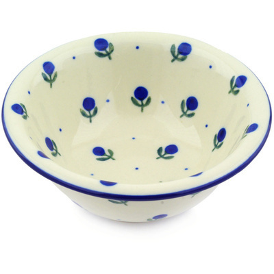 Polish Pottery Bowl 6&quot; Blue Buds