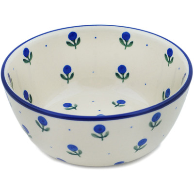 Polish Pottery Bowl 6&quot; Blue Buds