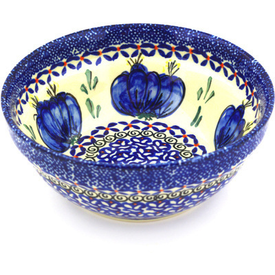 Polish Pottery Bowl 6&quot; Blue Bulbs