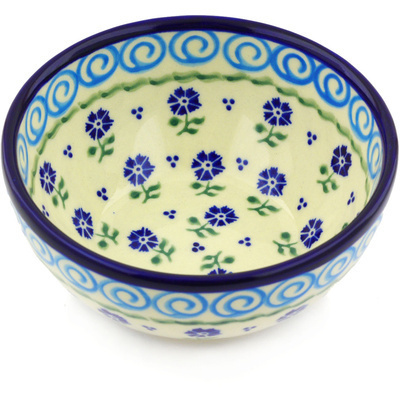 Polish Pottery Bowl 6&quot; Blue Bursts