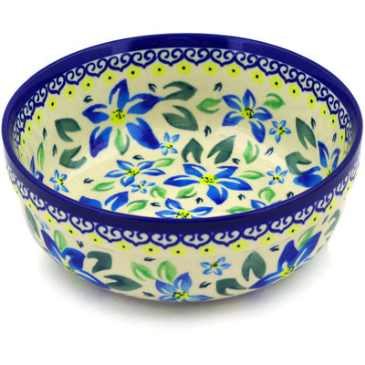 Polish Pottery Bowl 6&quot; Blue Clematis