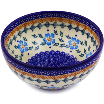 Polish Pottery Bowl 6&quot; Blue Cornflower