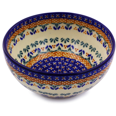Polish Pottery Bowl 6&quot; Blue Cress UNIKAT