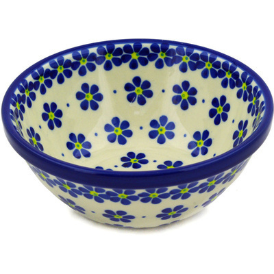 Polish Pottery Bowl 6&quot; Blue Daisies