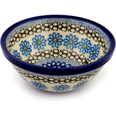 Polish Pottery Bowl 6&quot; Blue Daisy Chain