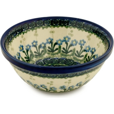 Polish Pottery Bowl 6&quot; Blue Daisy Circle
