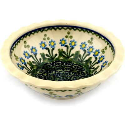 Polish Pottery Bowl 6&quot; Blue Daisy Circle