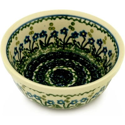 Polish Pottery Bowl 6&quot; Blue Daisy Circle