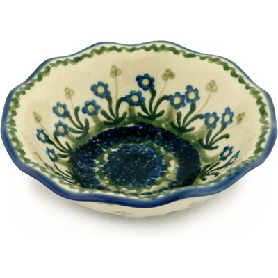Polish Pottery Bowl 6&quot; Blue Daisy Circle