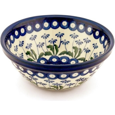 Polish Pottery Bowl 6&quot; Blue Daisy Peacock