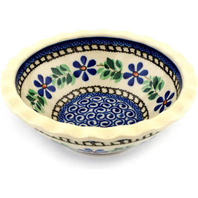 Polish Pottery Bowl 6&quot; Blue Daisy Swirls